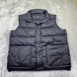 Lands End Black Down Puffer Vest Barn Jacket Full Snap Insulated Mens XXL